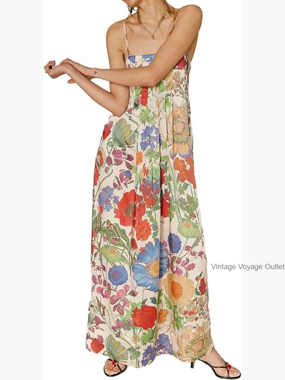 Women's Maxi Dress Backless Spaghetti Strap A-Line Flowy Summer Vacation